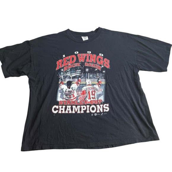 Vintage 1998 Detroit Red Wings Stanley Cup Champion T-Shirt Black 3XL NHL Hockey - Picture 1 of 5